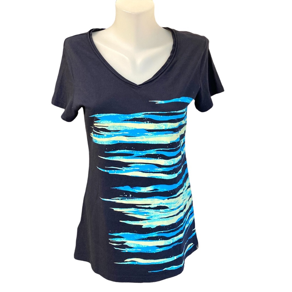 Eddie Bauer V-Neck Abstract graphic print Navy blue Tee T-shirt size small S